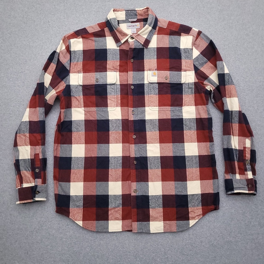 Carhartt Flannel Shirt Mens L Original Fit Heavy Duty Plaid Button Up